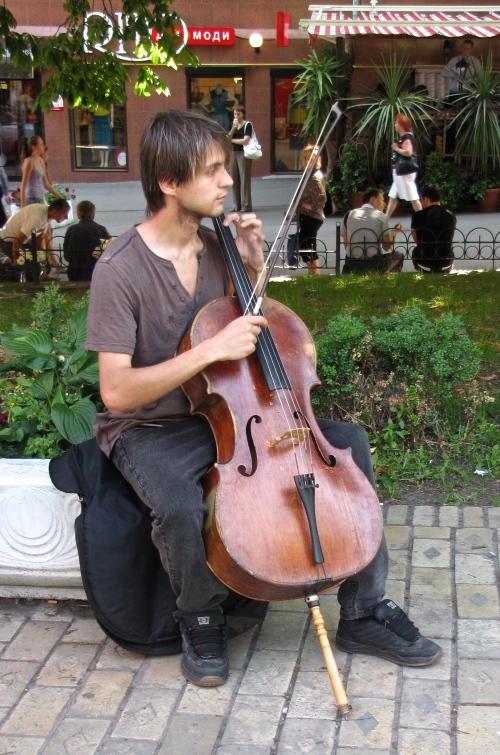 Cellist on the street in Kiev Ukraine